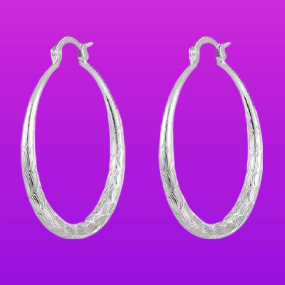 Large Silver Elegant Oval Hoop Earrings For Women - Picture 2 of 7